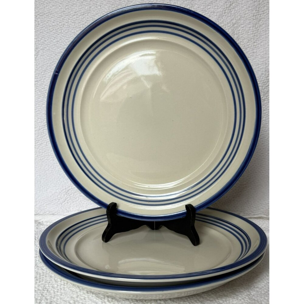 Gibson Everyday China 10 Inch Dinner Plates 4 Blue Stripes Stoneware Set of 3